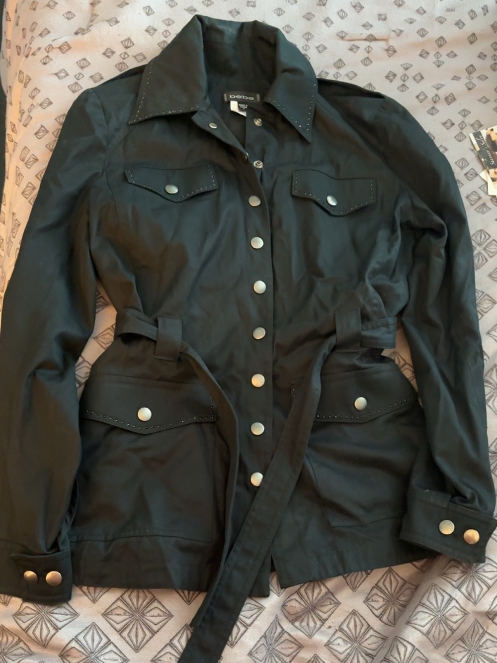Bebe Designer Black Belted Jacket